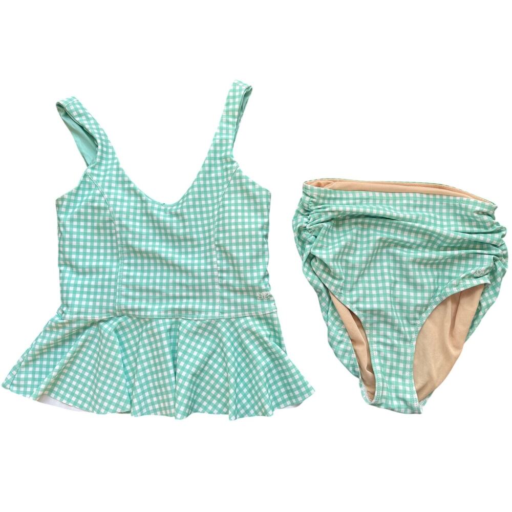 Albion Tankini  and High Rise Bottoms in Mint Green Gingham Print Size XS